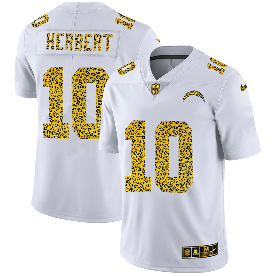 Los Angeles Chargers #10 Justin Herbert Men Nike Flocked Leopard Print Vapor Limited NFL Jersey White->los angeles chargers->NFL Jersey